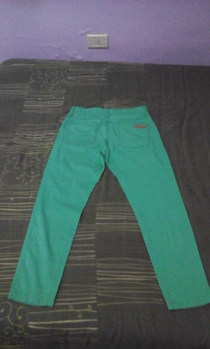 Pantalón De Gabardina Semi-chupin Talle 30 Color Verde.