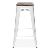 Banqueta Taburete Tolix Wood Blanco Mate Asiento De Madera