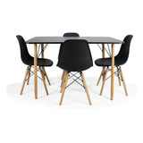 Mesa Sala De Jantar Preto 120x80cm + 4 Cadeira Eames Eiffel