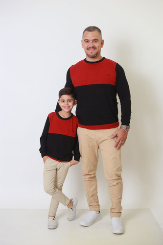 Suéter Listrado Pai E Dois Filhos