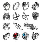 15 Piezas Vintage Punk Anillos Para Hombres Mujeres Gótico 