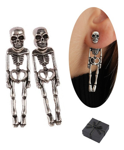 Aretes Largos Cráneo Mujer Oro Plata Halloween Dia Muertos