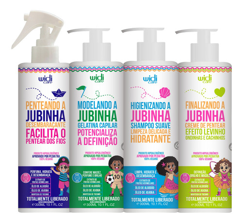 Kit Jubinha Infantil Shampoo Gelatina Creme Levinho Spray