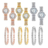 Set De 6 Relojes Y Brazaletes De Diamantes A La Moda Para Mu