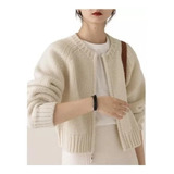 New Classic Thick Knit Cardigan With Round Collar And Zip