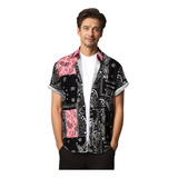 Camisa Hawaiana Suelta De Rayas De Manga Corta Para Hombre