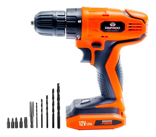 Taladro Inalámbrico Atornillador Daewoo 12v 10mm +accesorios Color Naranja Frecuencia 50 Hz