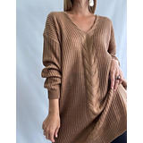 Maxi Sweater Lana Trenzado Oversize Talle Especial Mujer