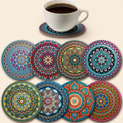 Juego 8 Portavasos Madera Estilo Mandala Antideslizantes Pattern Multicolored | Envío gratis