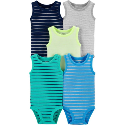 Set Carters 5 Piezas Pañaleros Resaque Sin Manga Azul Recien Nacido