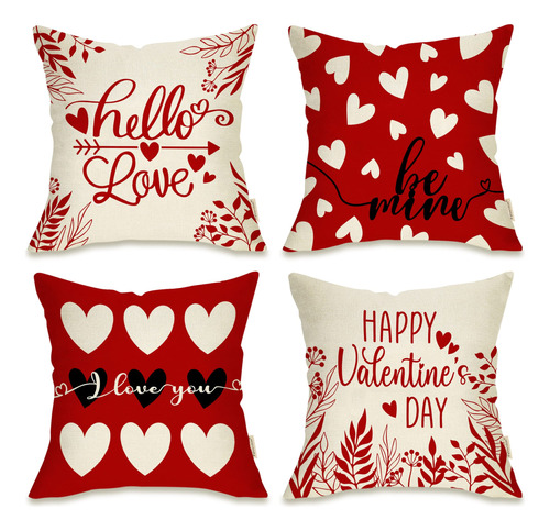 Fundas Para Cojines Estilo Corazones Rojos Blancos 50x50 Cm