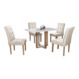 Conjunto Mesa De Jantar Quatro Cadeiras - Tampo De Vidro