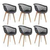 Kit 6 Cadeiras Eames Design Wood Web Preta