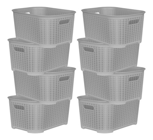 Set De 8 Cajas Organizadoras Simil Rattan Canastos Plasticos