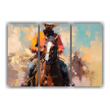 120x80cm Cuadro Retrato De Cowboy A Caballo Bastidor Madera