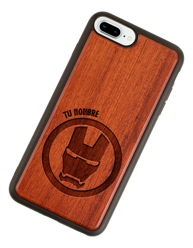 Funda Para iPhone Iron Man Madera Grabada Tu Nombre