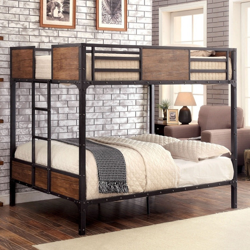 Cama Cucheta De Hierro Y Madera Estilo Industrial 2 Plazas