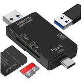 Adaptador Lector Tarjetas Usb Tipo-c Sd Tf Otg Pc Negro