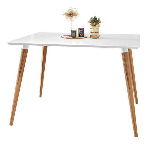 Mesa De Jantar 4 Lugares Veneza Pés Madeira 120cm - Branco