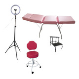 Pente Kit Estúdio Ring Light + Maca Rosa + Escada + Cadeira 