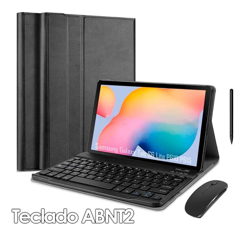 Capa Imã + Teclado Abnt2 Luz Mouse Para Galaxy Tab S6 Lite