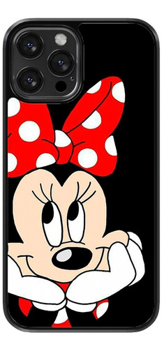 Funda Para Celular Minnie Mouse Fondo Negro Moda Disney Moño