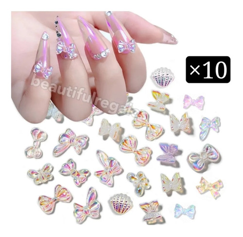 Dijes Strass X10 Tornasolado Uñas Esculpidas Gelificadas 