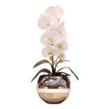 Arranjo De Orquídea Branca Silicone Toque Real Vaso Prata