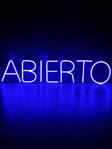 Cartel Luminoso Led Neon Abierto 60cm Azul 220v