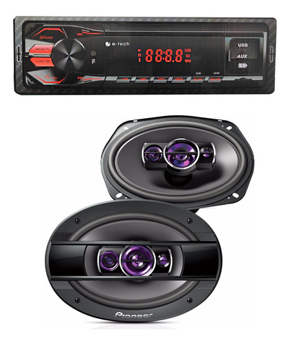 Par Auto Falante Universal Pioneer + Toca Rádio Bluetooth Fm