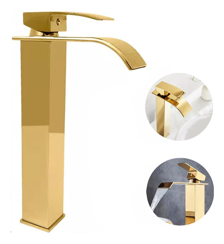Torneira Banheiro Luxo Alça Única Dourada Em Aço Inoxidável