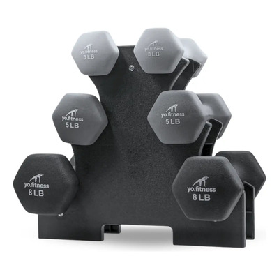 Set Mancuernas Yo.Fitness Neopreno 3-8lbs Negro con Organizador | Meses sin interés