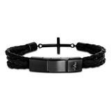 Pulseira Life Masculina Cruz Couro Preto 19,5 Cm Comprimento 19.5 Cm