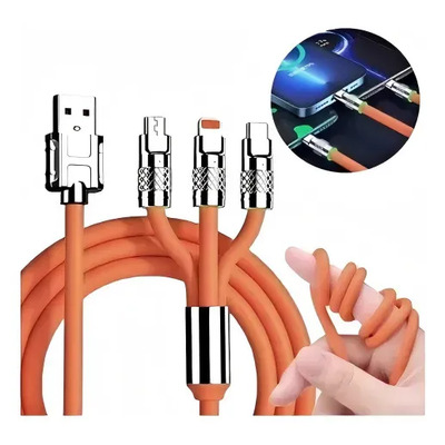 Cable 3 En 1 Para Iphonetipo Cy Micro Usb 120w 1.2m,carga Super Rapida Naranj Naranja
