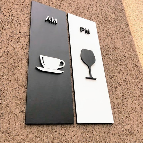 Conjunto De Quadros Am/pm - Café E Vinho - Decoração Em Mdf