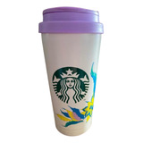 Vaso Starbucks Hotcup Acero Inox  Summer Flores Tapa Lila