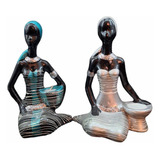 2 Figuras De Ceramica Africanas Decorativas De Hogar Oficina