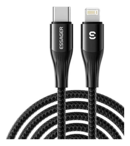 Cable Usb C Tipo C De 20 W Para iPhone 8 X 11 12 Essager, Color Negro