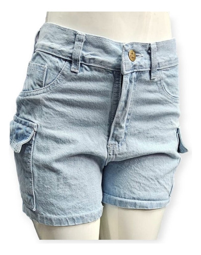 Short De Jeans Cargo Mom Rigido Varios Colores Calce Unico