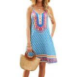 Vestido De Playa Con Tirantes Y Bolsillos Estilo Bohemio