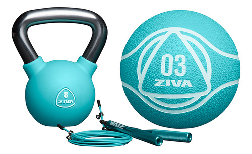 Set Kit Funcional Ziva Pesas Rusas 8kg Medicine Ball 3k Soga