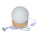 Velador Nordico Madera Y Globo Vidrio Tipo Luna Apto Led