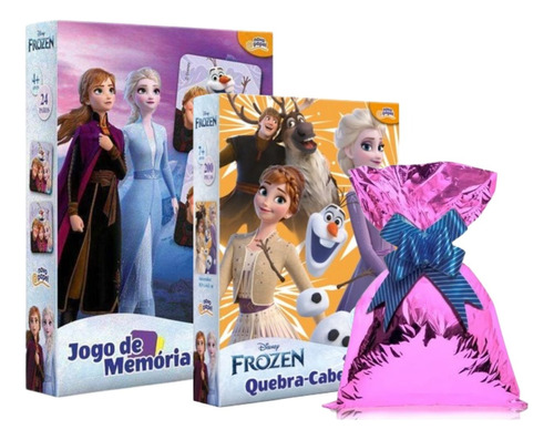 Kit Jogo Da Memoria + Quebra Cabeça Frozen Menina Infantil 