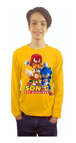 Polera De Sonic Manga Larga Estampada Dtf Cod 001