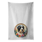 Bearded Collie And Flowers Kitchen Towel Set Of 2 White Dish