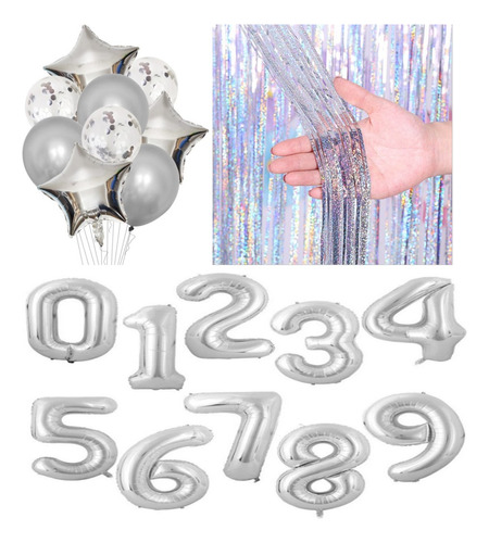 1 Buque 9 Balões + 2 Números 40cm + 1 Cortina 1x2m