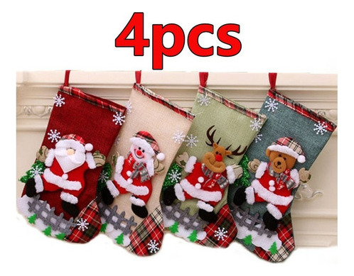 4 Pieces Christmas Fireplace Stockings, Christmas Stocking