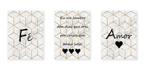 Kit 3 Placas Decorativas Quadros Frases Fé, Amor, Orei