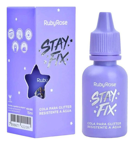 Cola Para Glitter E Blindagem De Maquiagem Resistente A Água Stay Fix Hb580 Ruby Rose 15ml