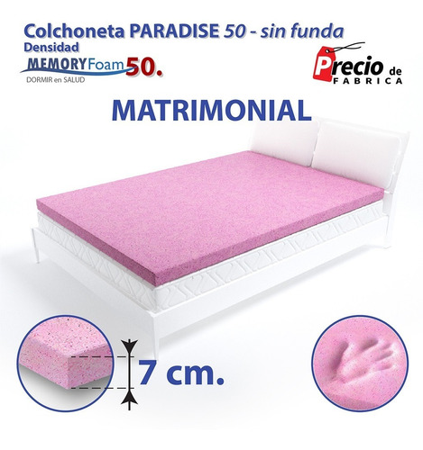 Colchoneta De Memory Foam 50kg Con Gel De 7cm Matrimonial